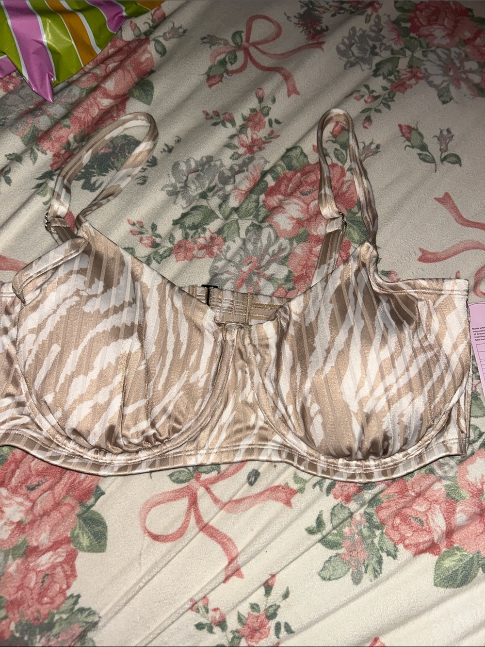 Beige and White Animal Print Underwire bikini top